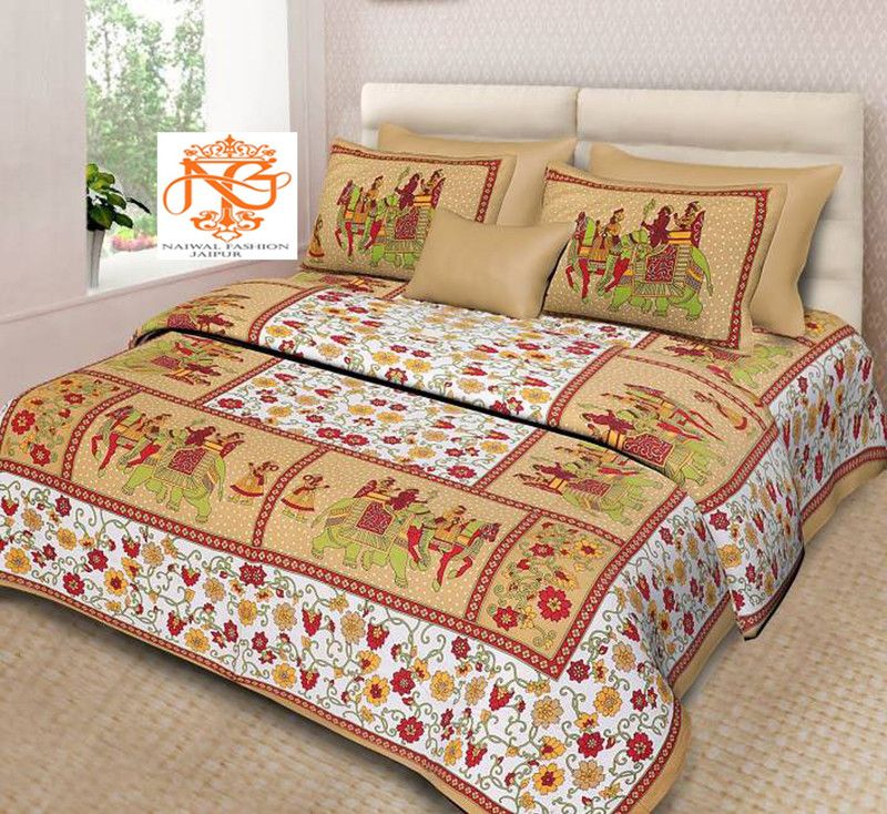 BEDAFFAIR 144 TC Cotton Double 3D Printed Flat Bedsheet  (Pack of 1, Multicolor)