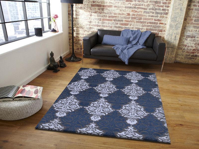 FURNISHINGLAND White, Blue, Grey Polyester Carpet  (122 cm, X 183 cm, Rectangle)