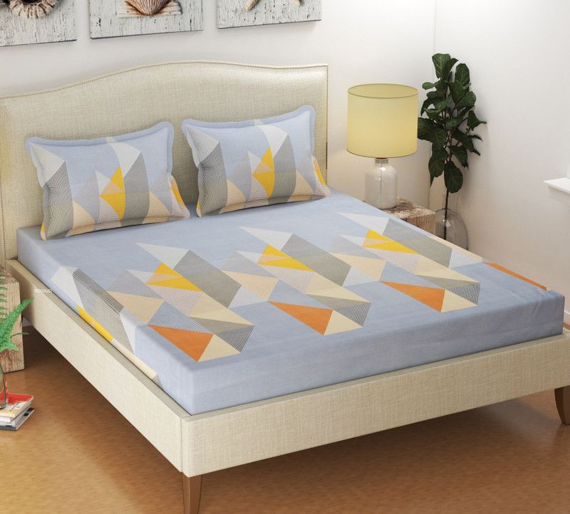BRAND YUVA COLLECTION 210 TC Cotton King Printed Flat Bedsheet  (Pack of 1, Light Blue)