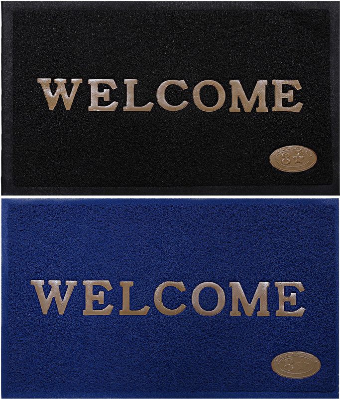 KUBER INDUSTRIES PVC (Polyvinyl Chloride) Door Mat  (Black, Blue, Free, Pack of 2)