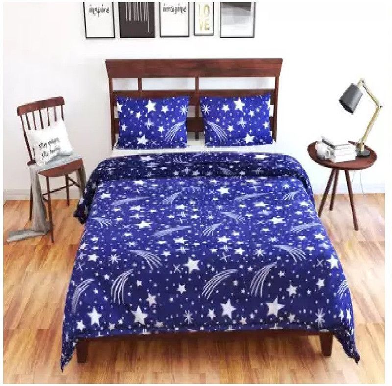 Home Readiness 140 TC Polycotton Double Printed Flat Bedsheet  (Pack of 1, Blue)