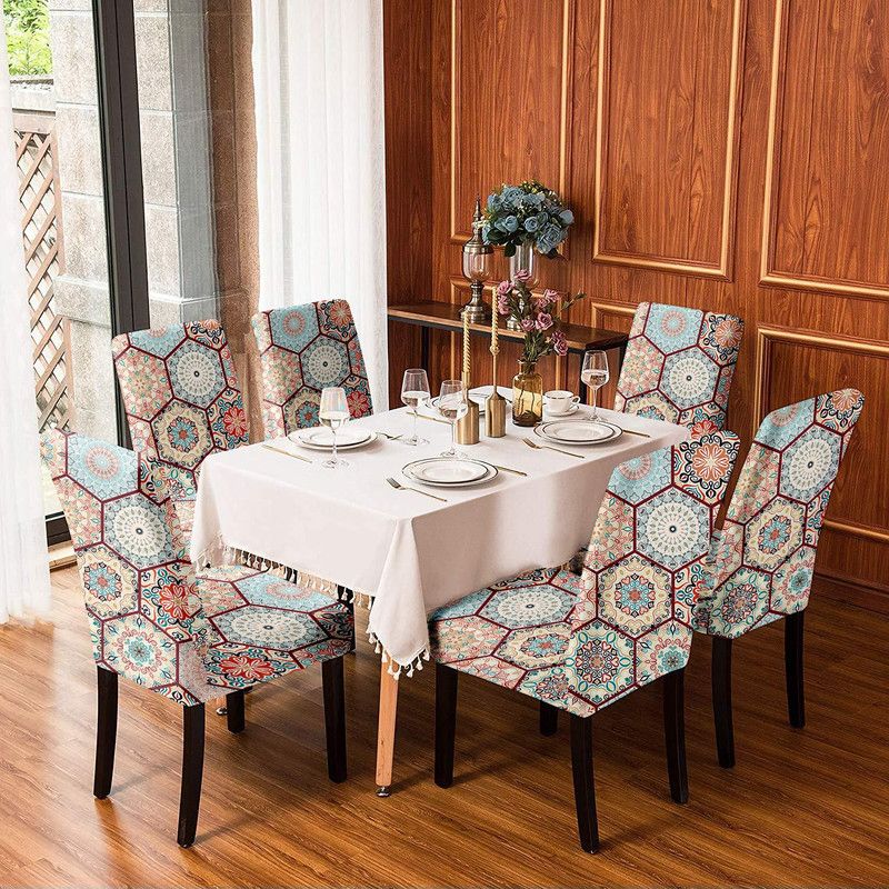 Polyester Chair Cover  (Multicolor Pack of 6)