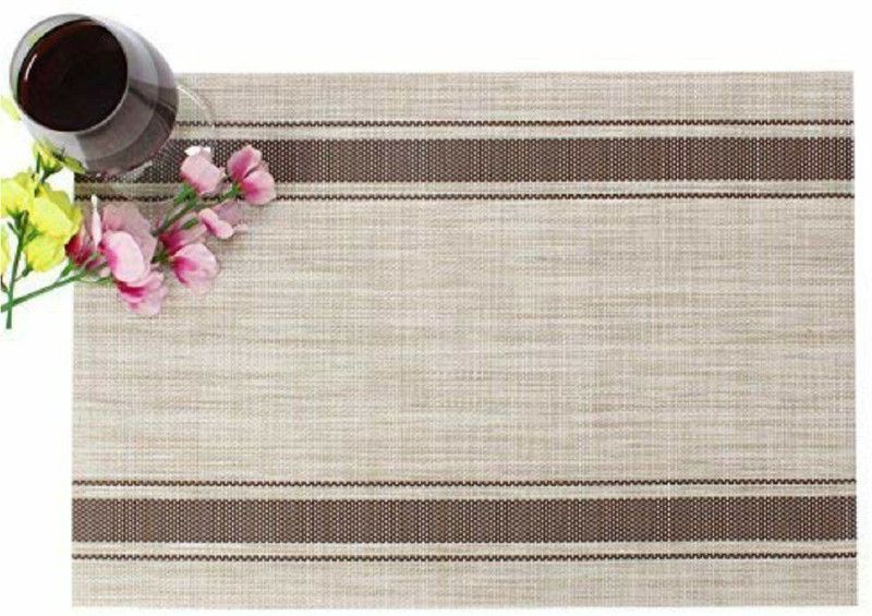 MONKDECOR Strip Design Rectangular Pack of 6 Table Placemats (Brown, PVC) Rectangular Pack of 6 Table Placemat  (Brown, PVC (Polyvinyl Chloride))