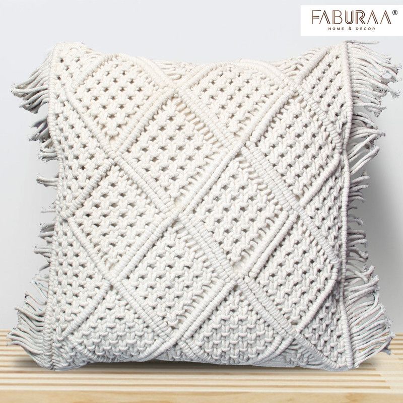 Faburaa Abstract Cushions Cover  (45 cm*45 cm, White)