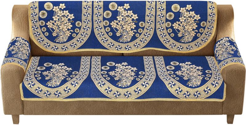 AK Decor Cotton Abstract Sofa Cover  (Blue Pack of 4)