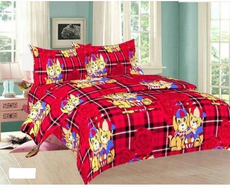 Bhoomi Decor 144 TC Polycotton Double 3D Printed Flat Bedsheet  (Pack of 1, Red)