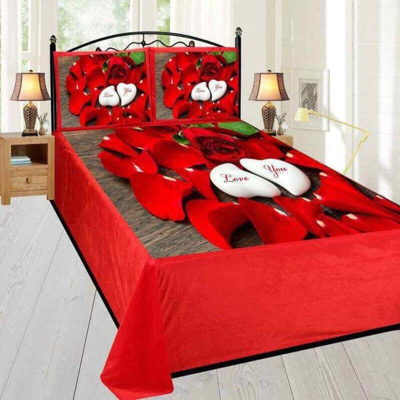 BETRCOM 140 TC Polyester Double, Queen, King, Crib Printed Flat Bedsheet  (Pack of 3, Red)