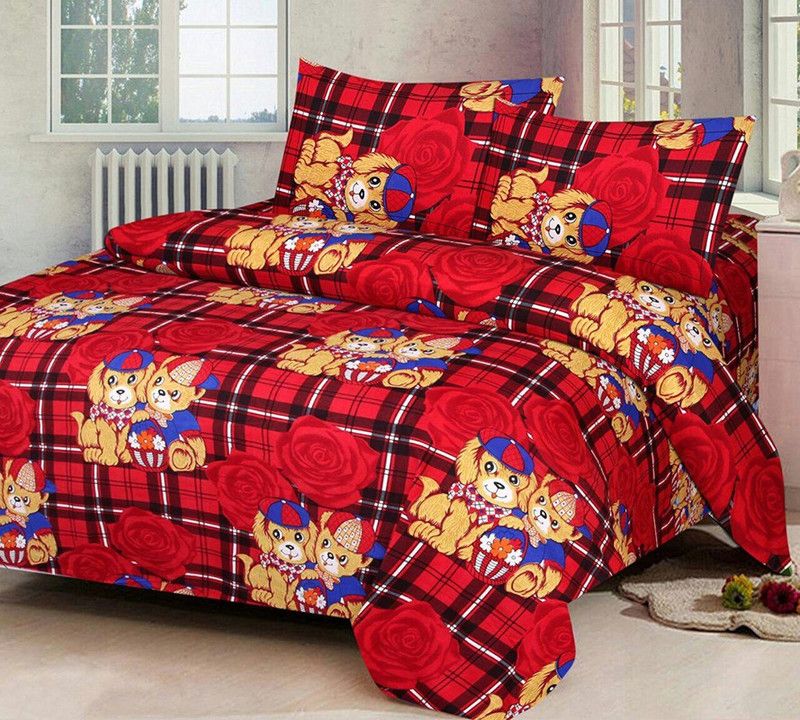 Sna Creation 240 TC Polyester Double Floral Flat Bedsheet  (Pack of 1, Red)