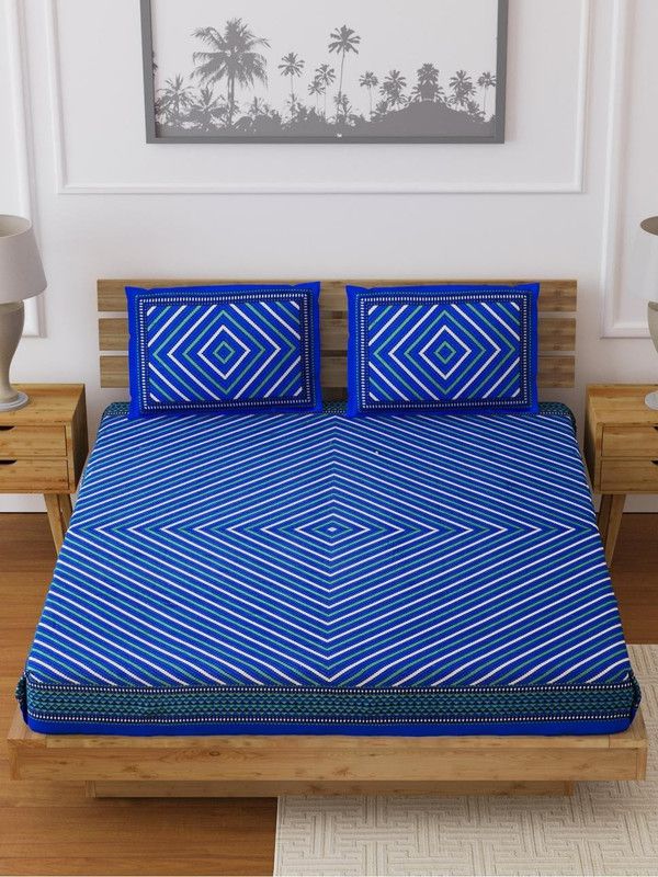 Living Roots 180 TC Cotton Queen Jaipuri Prints Flat Bedsheet  (Pack of 1, Multicolor)