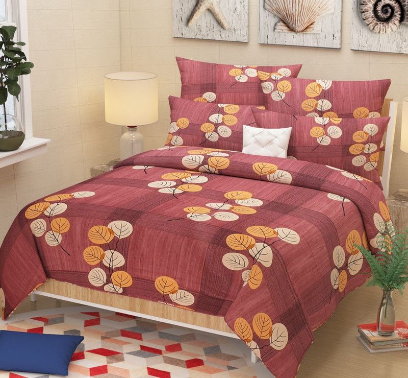 TIB 220 TC Cotton Double Printed Flat Bedsheet  (Pack of 1, Multicolor)