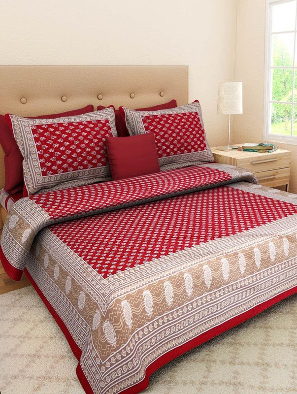 Duronet 180 TC Cotton Queen Jaipuri Prints Flat Bedsheet  (Pack of 1, Maroon)