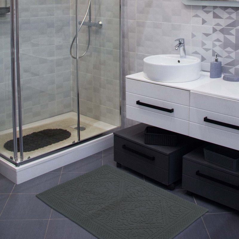 PANO Cotton Bathroom Mat  (Charcoal, Large)