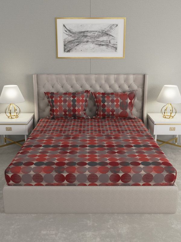 Raymond Home 144 TC Cotton Double Geometric Flat Bedsheet  (Pack of 1, Red)
