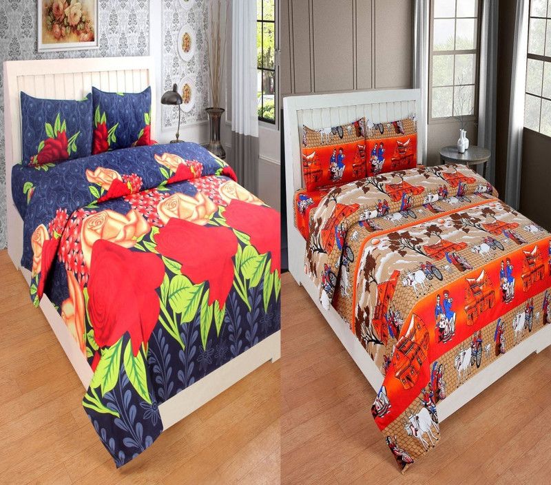 Twinkle Star's 190 TC Microfiber Double Geometric Flat Bedsheet  (Pack of 2, Multicolor)