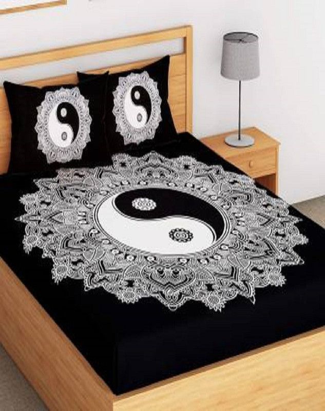 RAWAKA FASHION 140 TC Cotton Queen, Double Printed Flat Bedsheet  (Pack of 1, Black)