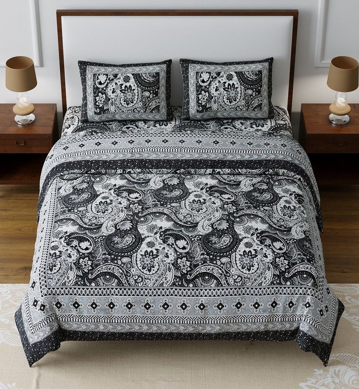 TanviFabrics 240 TC Cotton Queen Jaipuri Prints Flat Bedsheet  (Pack of 1, Multicolor)