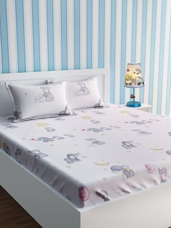 URBAN DREAM 200 TC Cotton Double Printed Flat Bedsheet  (Pack of 1, White)