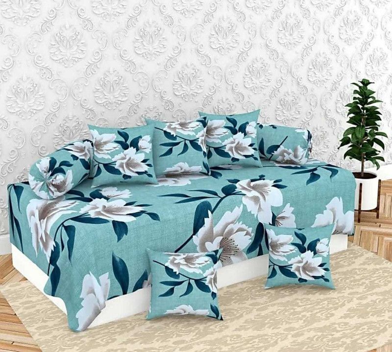 Gurnoor Polycotton Floral Diwan Set  (Green, White)