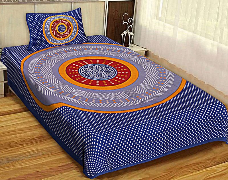 Rangun 144 TC Cotton Single Self Design Flat Bedsheet  (Pack of 1, Blue)
