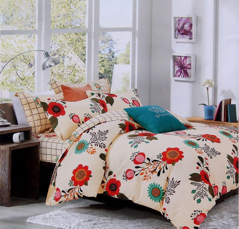 250 TC Cotton Double King Printed Bedsheet  (Pack of 1, peach)