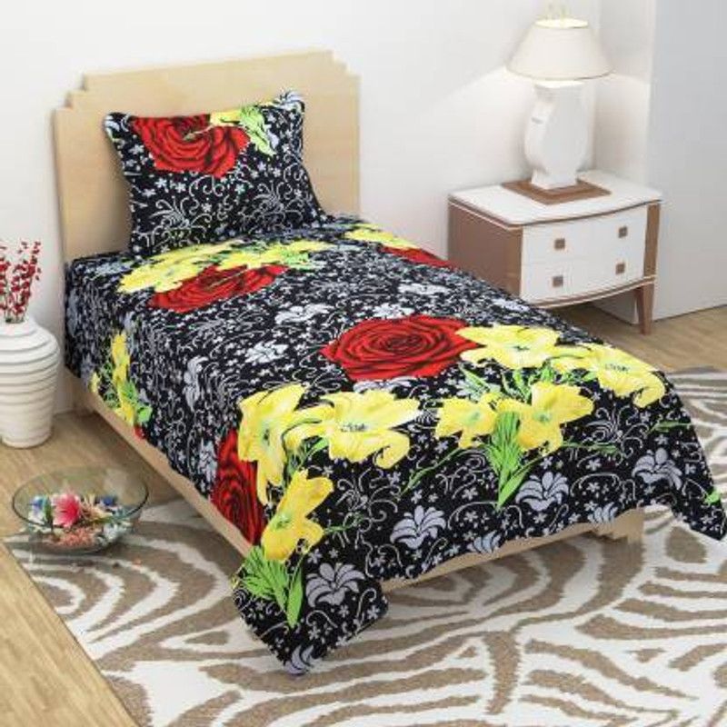 SHAKRIN 140 TC Polyester Single 3D Printed Flat Bedsheet  (Pack of 1, Black)