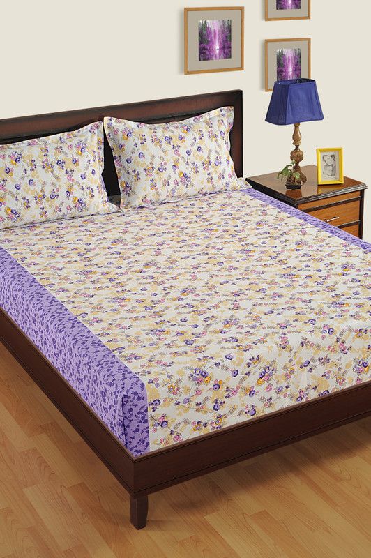SWAYAM 160 TC Cotton Single Floral Flat Bedsheet  (Pack of 1, Purple)