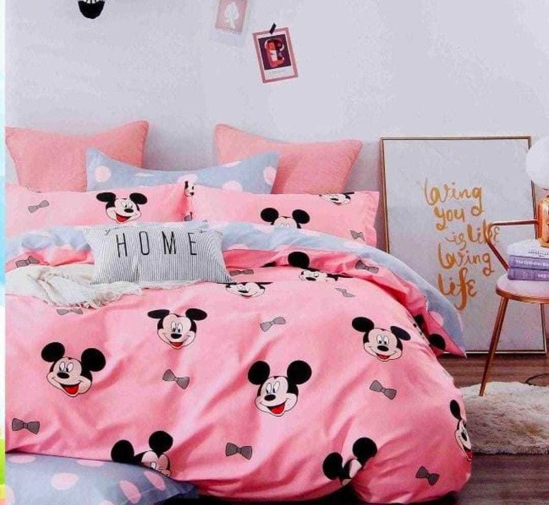 HOMYBEES 220 TC Microfiber Double Cartoon Flat Bedsheet  (Pack of 1, Pink)
