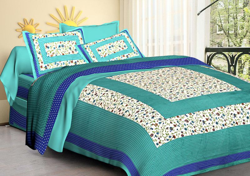 Electron 144 TC Cotton Queen Printed Flat Bedsheet  (Pack of 1, Sea-Green)