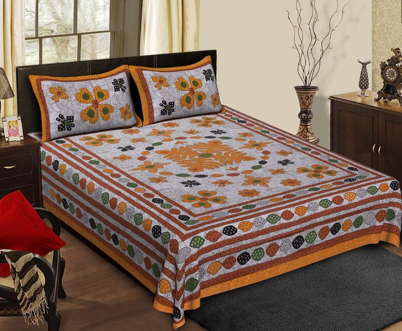 Alacrity 180 TC Cotton Double Printed Flat Bedsheet  (Pack of 1, Multicolor5)