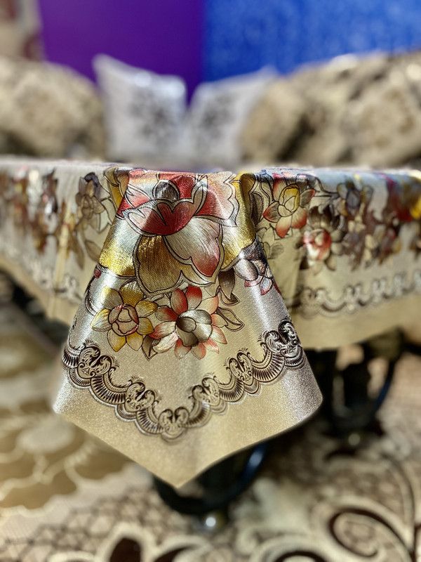 Jainco Decor Floral 4 Seater Table Cover  (Gold, Yellow, Red, PVC)