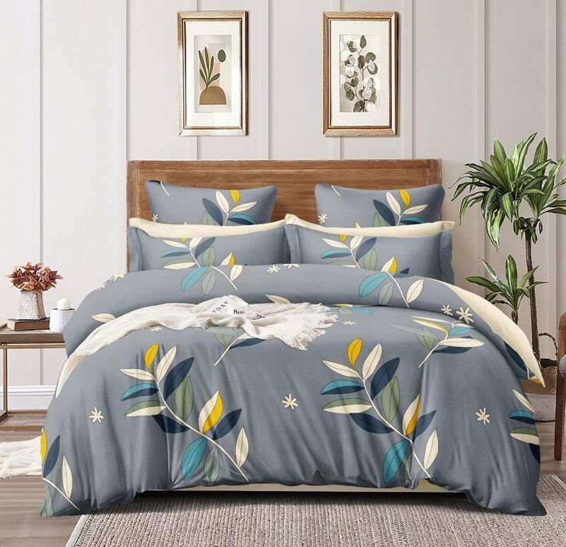 Dream Living 90 TC Microfiber Queen Floral Flat Bedsheet  (Pack of 1, Blue)