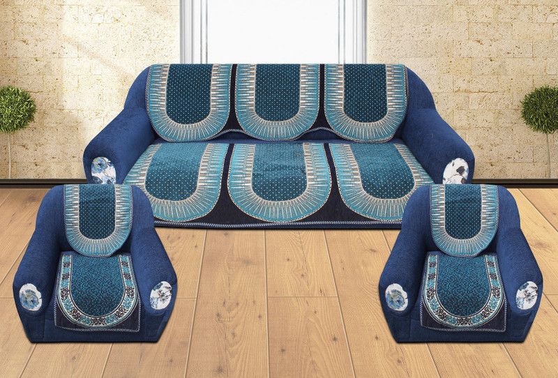 Braids Jacquard Abstract Sofa Cover  (Blue -Aqua Pack of 1)