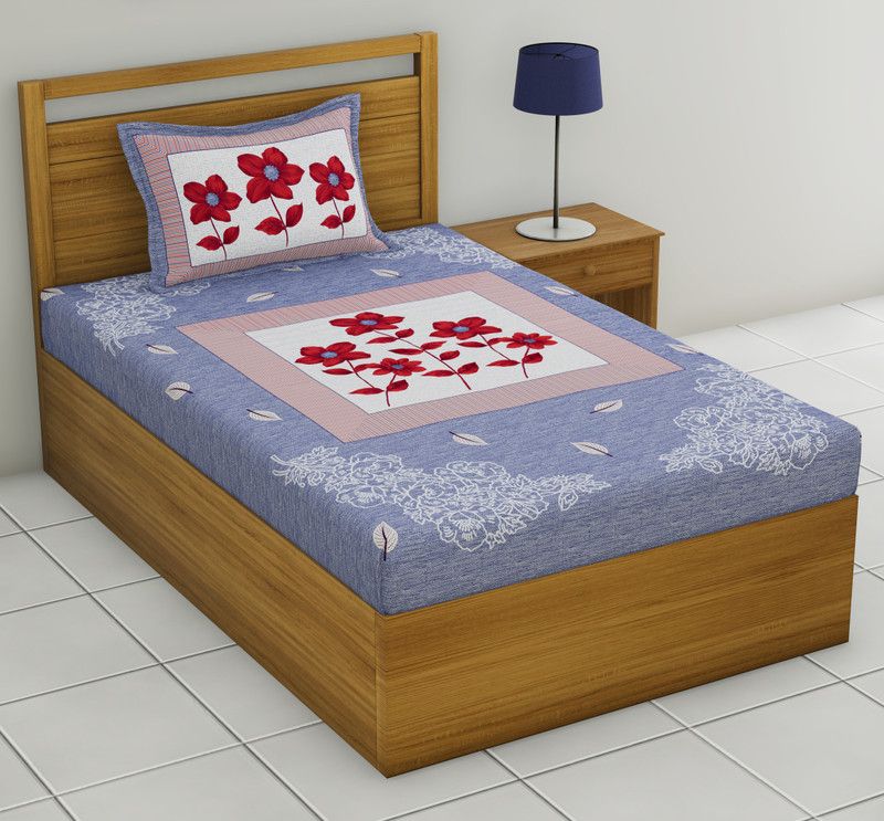 Sabhya Collection 144 TC Cotton Single Floral Flat Bedsheet  (Pack of 1, Multicolor)
