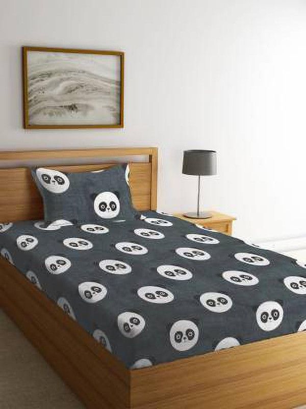 TYLORSTYLE 160 TC Polycotton Single Printed Flat Bedsheet  (Pack of 1, Dark Grey Black)