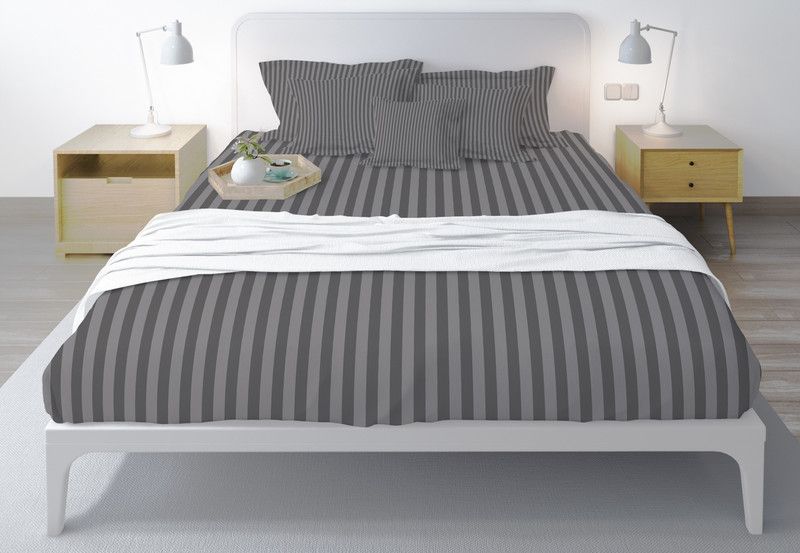 Mukesh Handicrafts 300 TC Cotton Queen Striped Flat Bedsheet  (Pack of 1, Steel Grey)