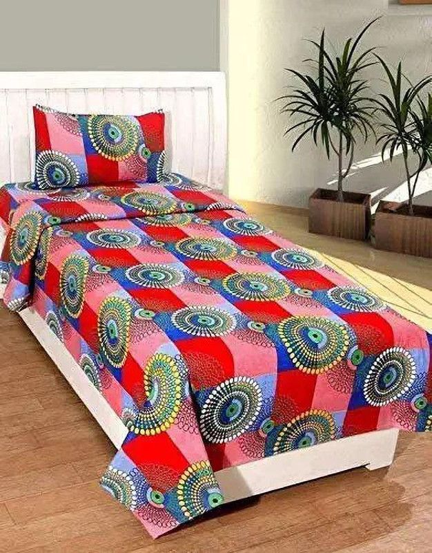 CERVUS 300 TC Cotton Single Printed Flat Bedsheet  (Pack of 1, Red)