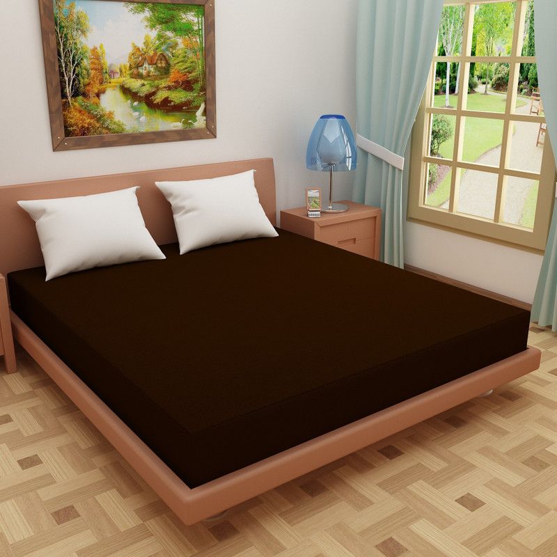 Glassiano Elastic Strap Double Size Waterproof Mattress Cover  (Brown)