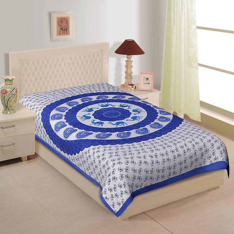 Indram 140 TC Cotton Single Animal Flat Bedsheet  (Pack of 1, Blue)