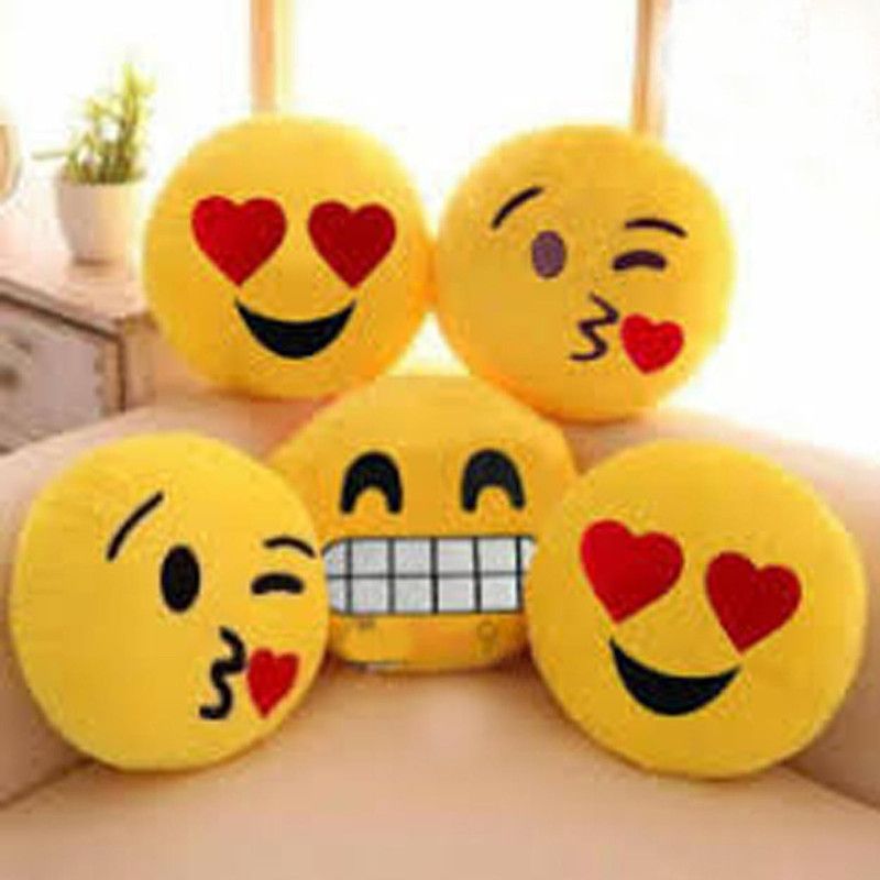 Supreme Home Collective Polyester Fibre Smiley Cushion Pack of 5  (Yellow)
