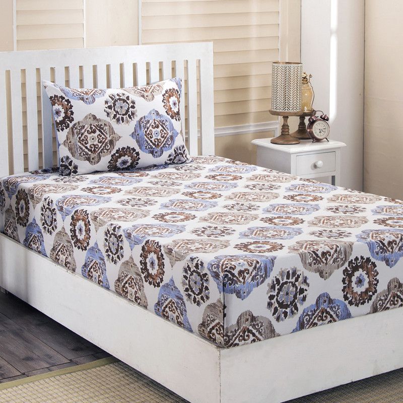 Maspar 210 TC Cotton Single Printed Flat Bedsheet  (Pack of 1, Neutral)