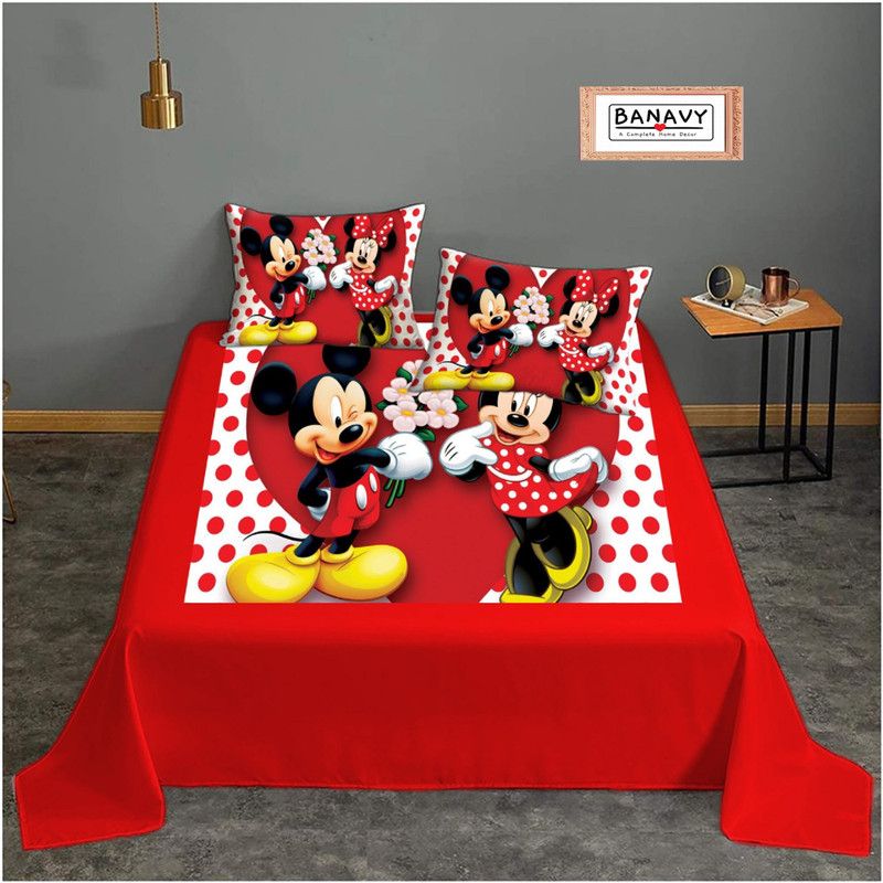 BANAVY 200 TC Velvet King Cartoon Flat Bedsheet  (Pack of 1, Red)