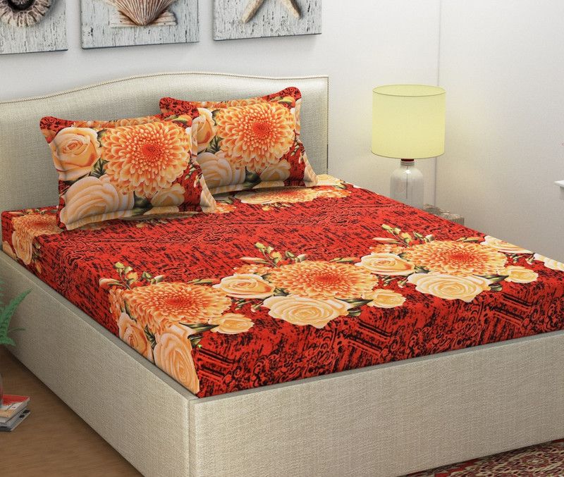 BJP 104 TC Microfiber Double Printed Flat Bedsheet  (Pack of 1, Maroon)