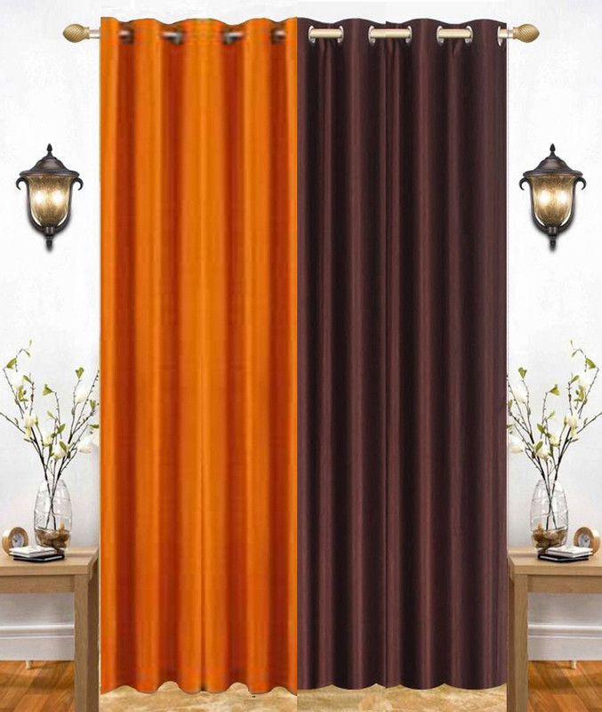 India Furnish 213 cm (7 ft) Polyester Semi Transparent Door Curtain (Pack Of 2)  (Plain, Brown & Orange)