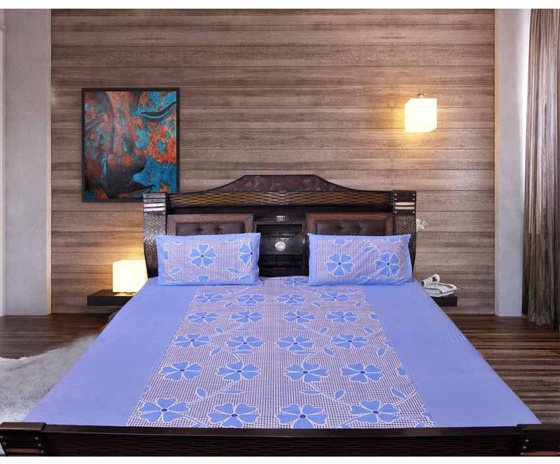 Madhav Products 140 TC Cotton Double Floral Flat Bedsheet  (Pack of 1, Blue)