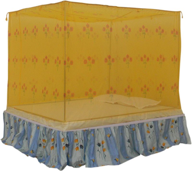 Homecute Polyester Adults Washable Double Bed Cotton Edge Traditional Printed Mosquito Net 6 X 7 ft Mosquito Net  (Yellow, Frame Hung)