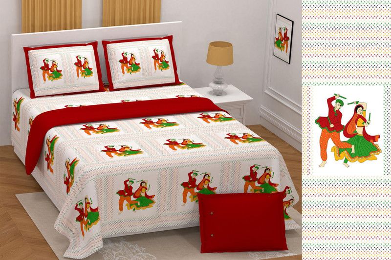 SHIVARIKA 300 TC Cotton King Jaipuri Prints Flat Bedsheet  (Pack of 1, Red)