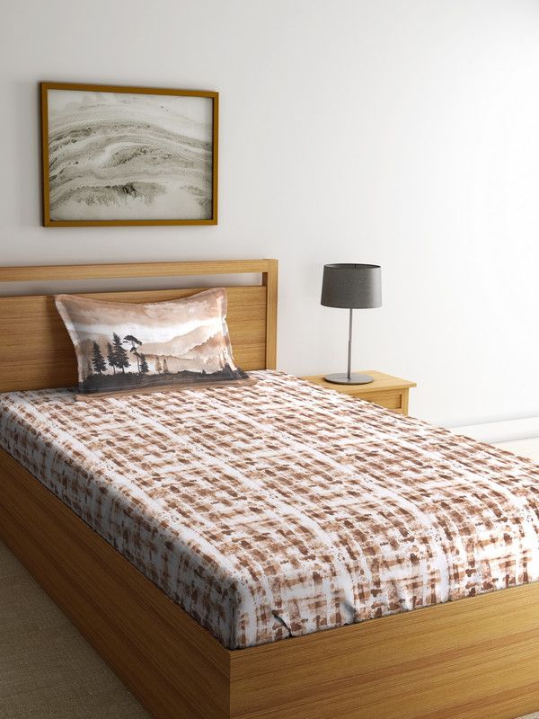 TRIDENT 144 TC Cotton Single Geometric Flat Bedsheet  (Pack of 1, Aurivelle Brown)