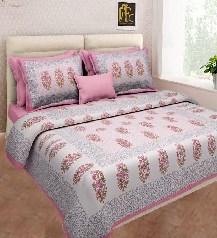 Unique Fashion 160 TC Cotton Double Jaipuri Prints Flat Bedsheet  (Pack of 1, Multicolor)