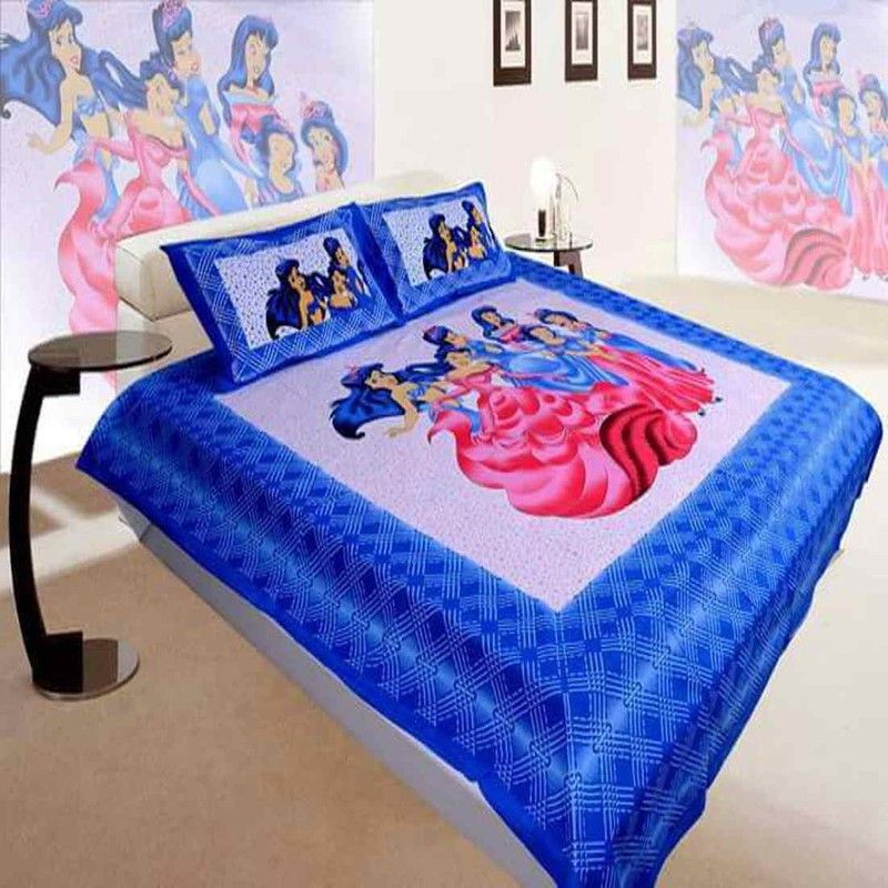 PRODUCTSCK 255 TC Cotton Double Printed Flat Bedsheet  (Pack of 1, Blue)