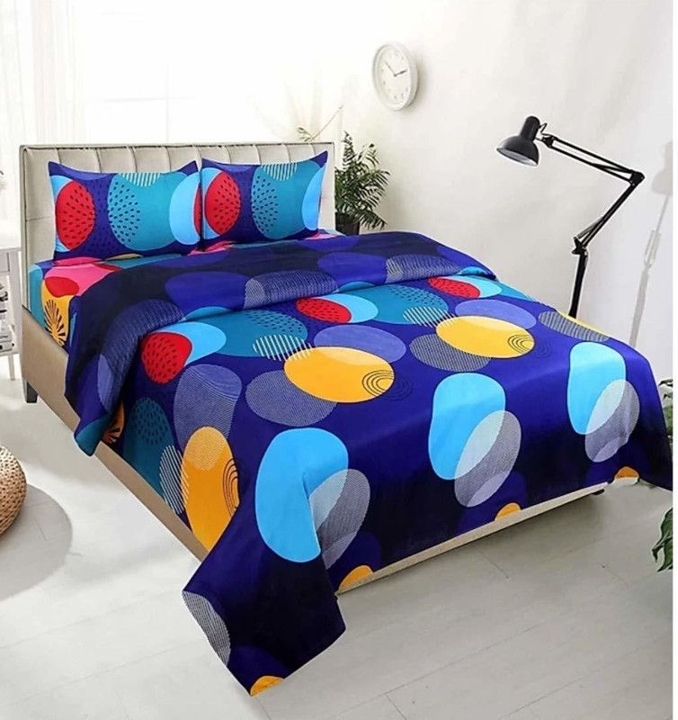 Prabh collection 210 TC Cotton Double 3D Printed Flat Bedsheet  (Pack of 1, Multicolor)